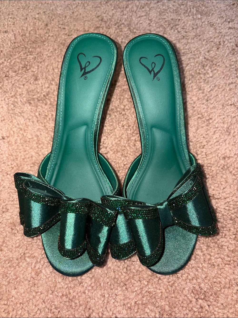 Windsor Emerald Green Bow Slide Heels - Women